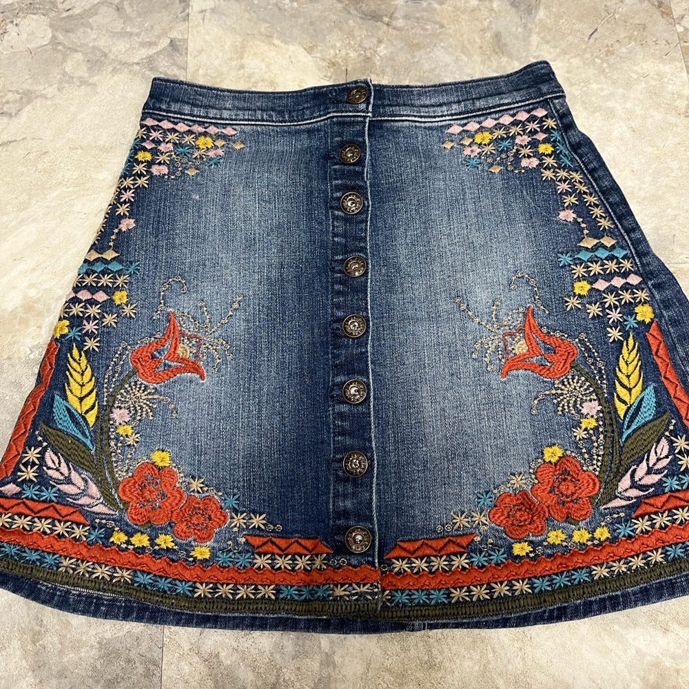 Embroidered Jean Skirt